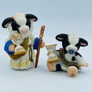 Mary Moo Moos "Hoofy New Year" 1999-2000 NY's Eve by Enesco 2 Figure set
